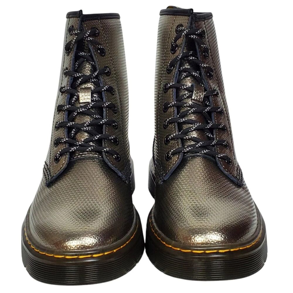 Dr. Martens Zavala 8 Eye Gunmetal Silver Textured Leather Boots Womens US 7/Eu38 - Picture 2 of 10